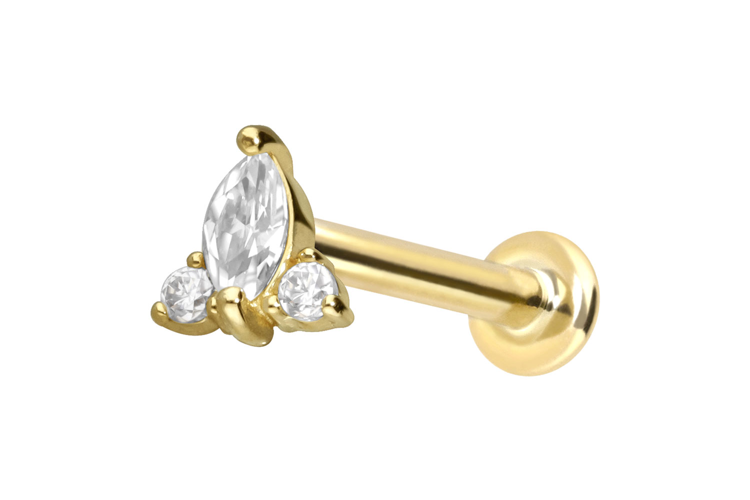 14 Karat Gold Labret Piercing mit Innengewinde MOISSANIT-BLUME